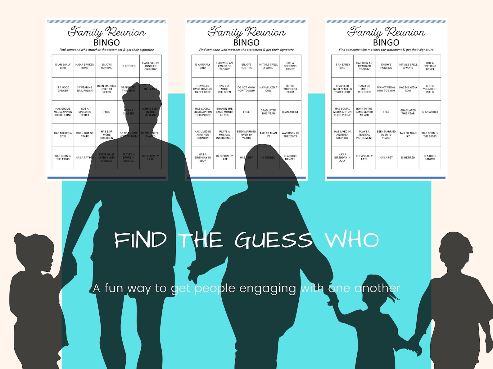Family Reunion Bingo Card Template, Printable Game Board for Summer ...