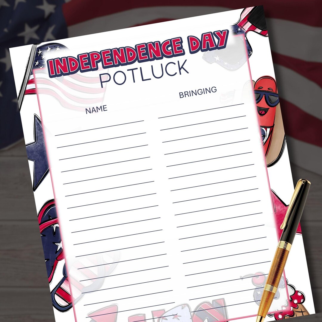 Independence Day Potluck Sign up Form | 4th of July Party Planner PDF ...