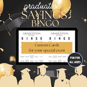Générateur de cartes de bingo pour l'obtention du diplôme, modèle de jeu de bingo avec dictons populaires bricolage, idée de fête de diplômés personnalisable pour des événements de lycée ou d'université