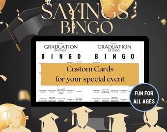 Générateur de cartes de bingo pour l'obtention du diplôme, modèle de jeu de bingo avec dictons populaires bricolage, idée de fête de diplômés personnalisable pour des événements de lycée ou d'université