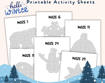 Winter Mazes for Adults & Teens, Complex Printable Puzzles, Fun Brain Games for Relaxation and Mindfulness, Indoor Winter Activity Sheets