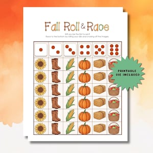 Fall Roll and Race Game, Printable Autumn Dice Game for Kids & Adults, Classroom, Church, Harvest Festival Activity, Easy No Prep Game