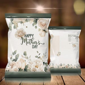 Moederdag zakje wrapper, bloemen traktatie tas afdrukbaar, elegante vrouwen ministerie evenement bedankzakje, DIY-feest snack wrapper, cadeau voor moeder