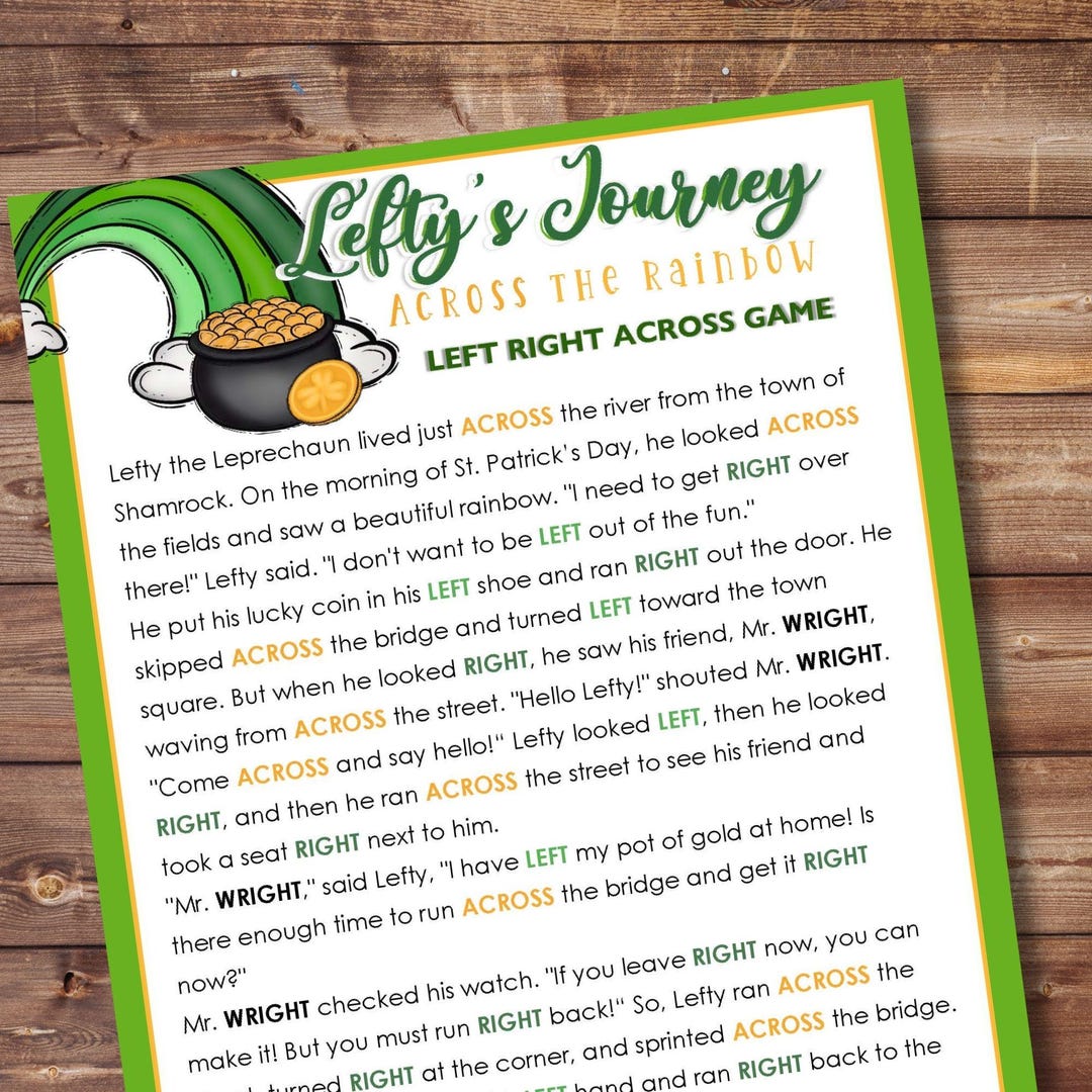 St Patrick's Day Left Right Across Game, Senior Pass the Prize Story ...