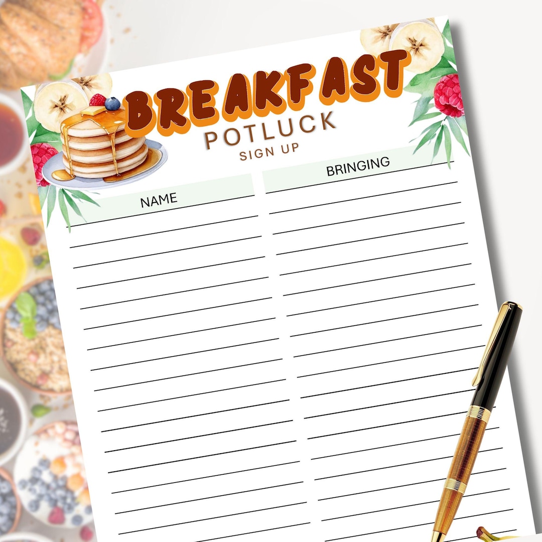 Breakfast Potluck Sign-up Sheet, Printable Fillable Potluck Planner ...