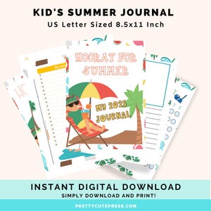 Zomerdagboek voor kinderen, afdrukbare dagboekpagina's zomervakantie, schrijfactiviteiten voor kinderen, leeslogboek, seizoensactiviteit