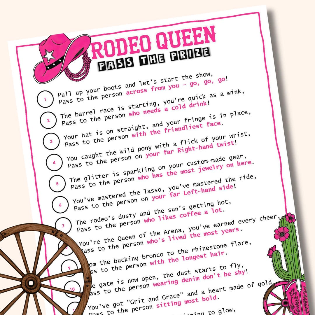 Cowgirl Pass the Prize, Rodeo Queen Western Party Activity, Printable ...