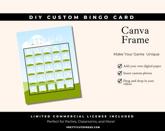 Bingo Card Template, DIY Custom Bingo Canva Frame, Printable Game Board for Parties, Holidays, and Other Special Occasions