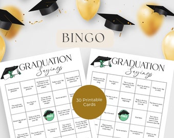 Graduation Bingo Card, Popular Sayings Bingo Game Template, Printable Grad Party Idea for High School or College Celebration Events