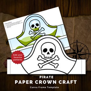 Pirate Paper Crown Headband – Editable Canva Frame Template for Kids Crafts, DIY Printable Hat, Party Activity or Classroom Craft