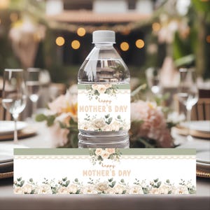 Etiqueta para botella de agua del Día de la Madre: Envoltorio digital floral para bebidas, decoración primaveral imprimible para brunch, almuerzo, baby shower o evento.