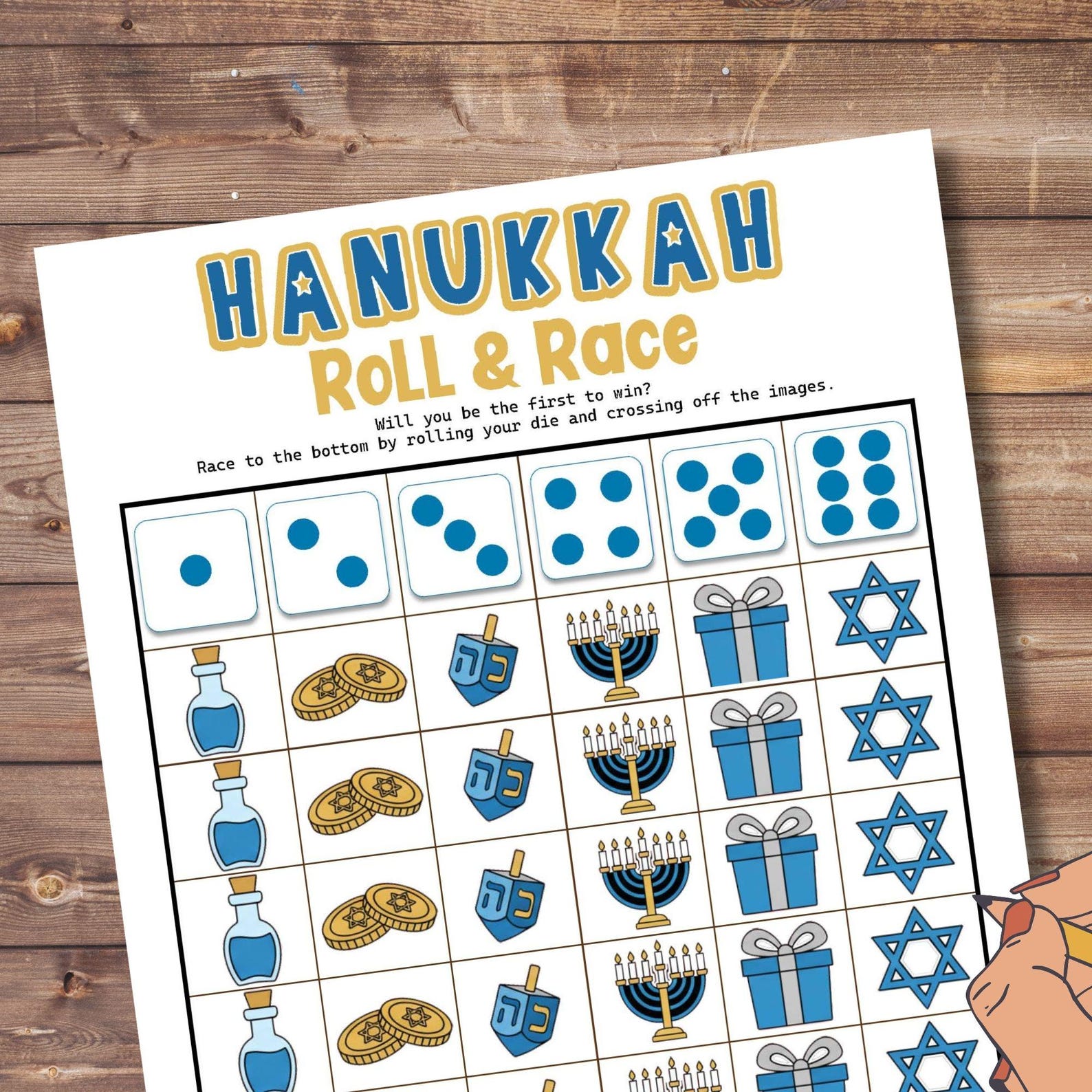 Hanukkah Roll & Race Game Printable, Fun Jewish Holiday Dice Game for ...