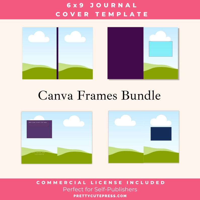 Design your own custom 6x9 journal cover with these drag and drop Canva frame templates for slef publishers