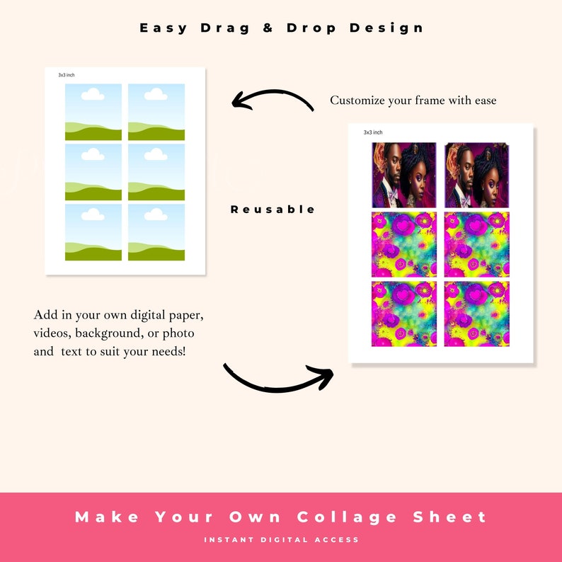 3x3 Inch Square Canva Tile Template Customizable Blank Frame for Easy ...