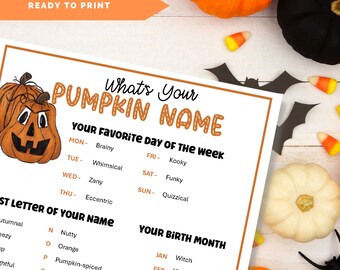 What's Your Pumpkin Name, Halloween Party Name Game Fall Festival Activity Ideas for Family Friendly Autumn Fun