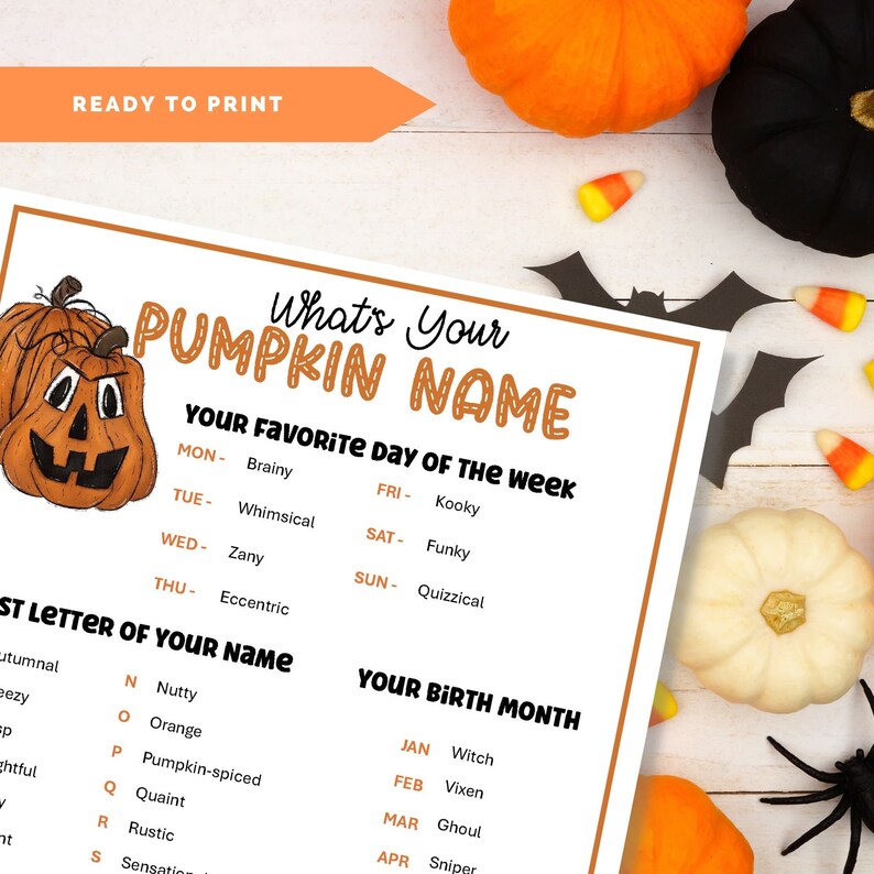 What's Your Pumpkin Name Halloween Party Name Game Fall image 1