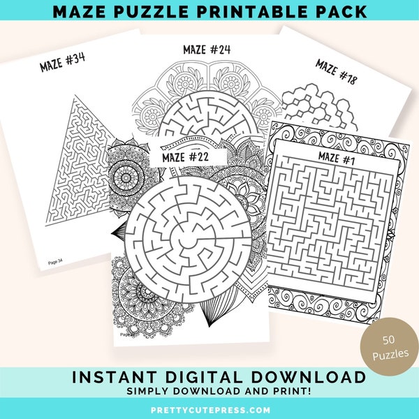 Maze Puzzle Printable for Adults and Teens, Variety Pack of Mazes, Complex Puzzle Activity Sheets, Brain Games, INSTANT DIGITAL DOWNLOAD