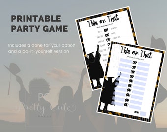 EDITABLE This or That Graduation Party Game,  Grad Party Printable,  Black & Gold, DIY Graduate Celebration Ideas, Instant Download