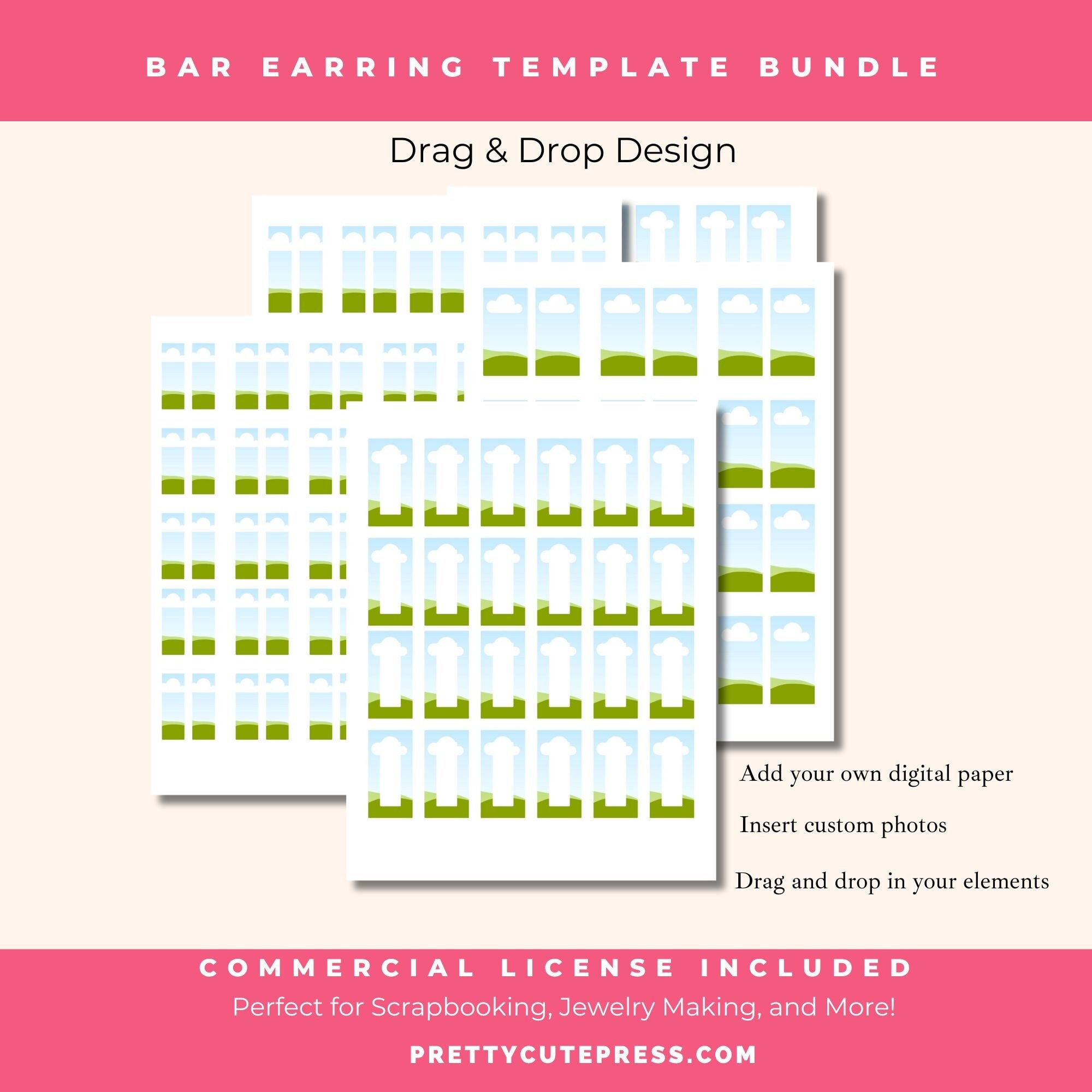 Bar Earrings Sublimation Template Bundle Custom Canva Frame, Blank Drag and Drop Your Photo, DIY Design Element for Crafters
