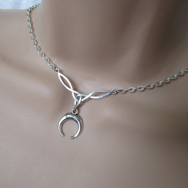 Celtic knot horn choker necklace - Viking Gothic Crescent moon