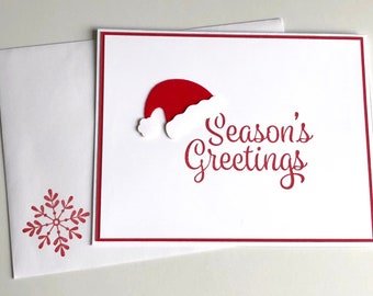 Handmade Card | Christmas Card | Holiday | Santa Hat | Velvet Santa Hat | Season&#39;s Greetings | Stampin Up Card | 4.25 X 5.5 Card