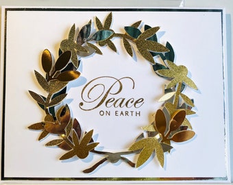 Handmade Card | Christmas Card | Holiday | Gold Wreath | Silver Wreath | Copper | Stampin Up Card | 4.25 X 5.5 Card