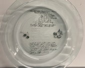 Personalized Handwritten Recipe Black Laser Engraved Cherry Pyrex Pie Plate 9.5 quot CUSTOMIZE YOUR PLATE Personalized Pie Plate Christmas Gift