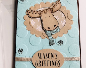 Handmade Card | Christmas Card | Holiday | Moose | Christmoose | Scarf | Nature | Stampin Up Card | 4.25 X 5.5 Card