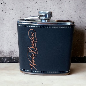 Custom Engraved Flask, Leather Flask, Harley flask, motorcycle flask, groomsmen gift, groomsmen flasks, groomsmen flask, Harley hip flask
