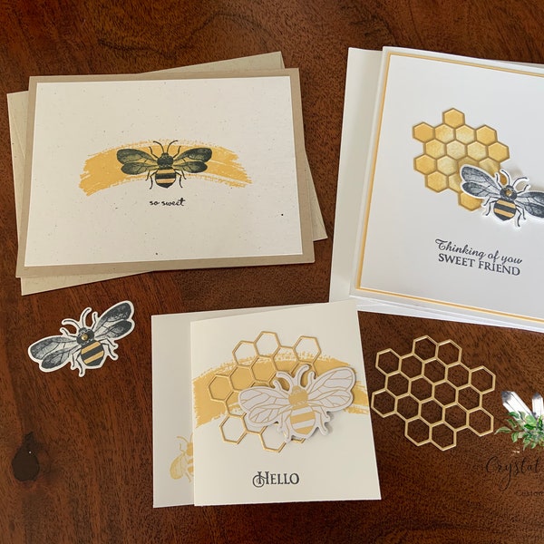 Kit de cartes de bricolage | Kit de cartes faits à la main | Stampin Up! Trousse | Kit de cartes florales | Abeille à miel | Cartes en nid d'abeille | Cartes Stampin Up | Cartes 4,25 X 5,5