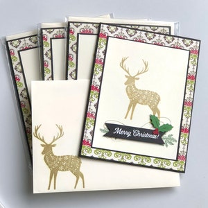 Stampin Up! Handmade Card  | Gold Deer Buck | Stamped Card | Christmas Card | Holiday | Stampin Up Cards | 4.25 X 5.5 Cards