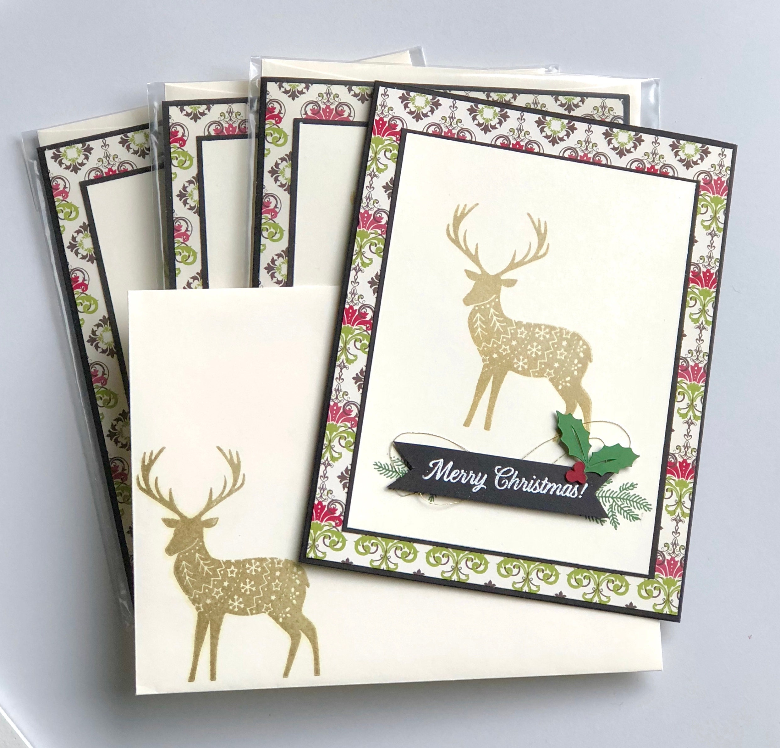 Stampin Up! Handmade Card  | Gold Deer Buck | Stamped Card | Christmas Card | Holiday | Stampin Up Cards | 4.25 X 5.5 Cards