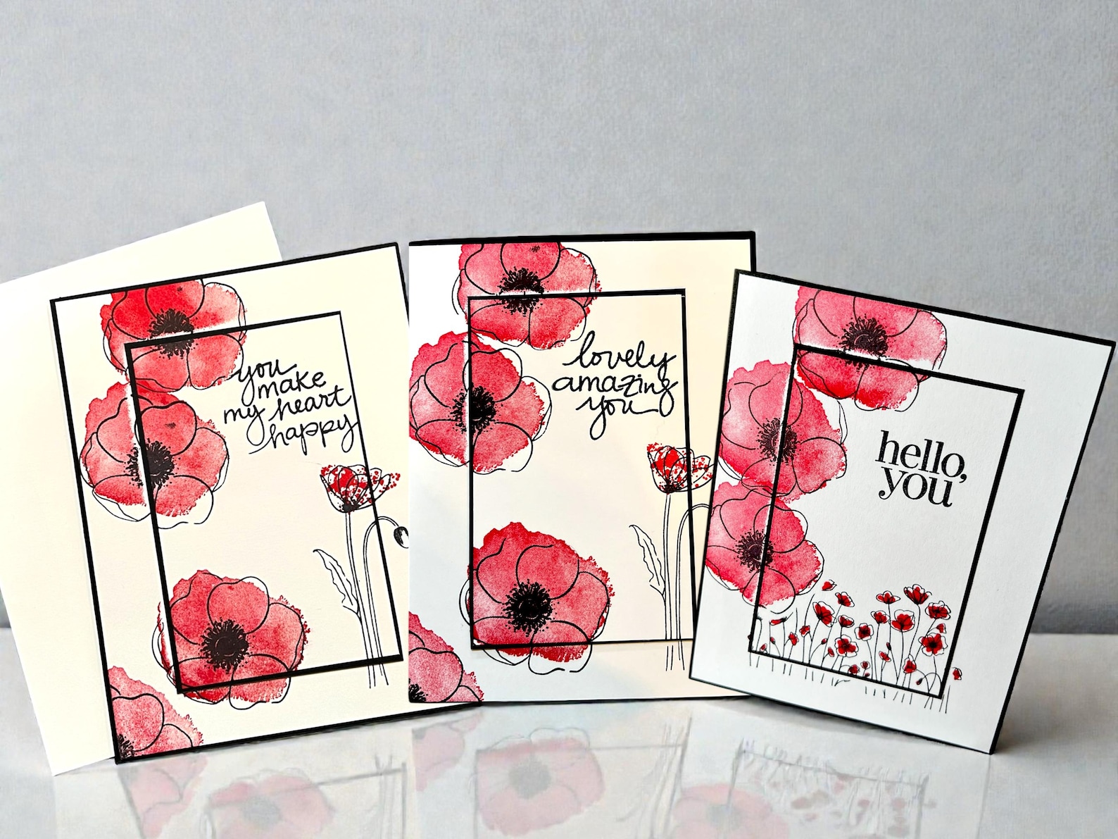 DIY Handmade Poppy Card Kit | Stampin Up! Set of 3 Cards You Assemble ...