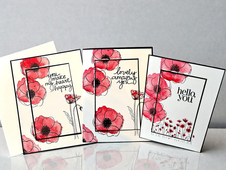 DIY Handmade Poppy Card Kit | Stampin Up! Set of 3 Cards You Assemble ...
