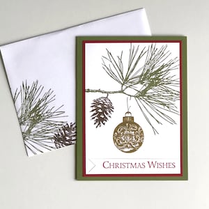 Handmade Card | Christmas Card | Holiday | Ornamental Pine | Pinecone | Christmas Bulb | Nature | Stampin Up Card | 4.25 X 5.5 Card