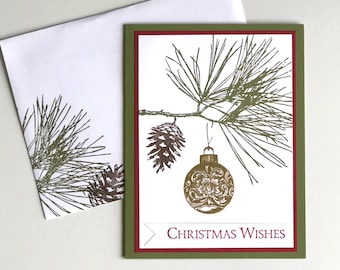 Handmade Card | Christmas Card | Holiday | Ornamental Pine | Pinecone | Christmas Bulb | Nature | Stampin Up Card | 4.25 X 5.5 Card