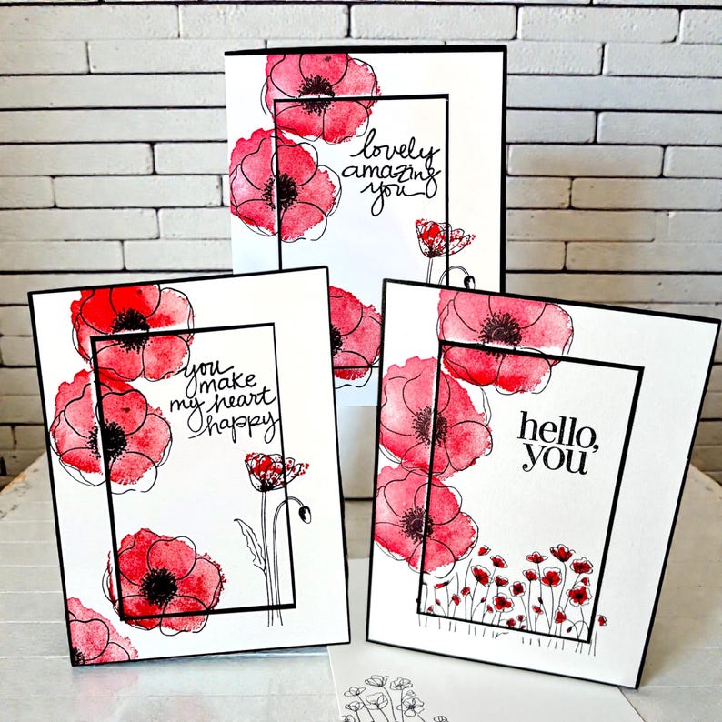 DIY Handmade Poppy Card Kit | Stampin Up! Set of 3 Cards You Assemble ...