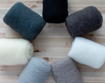 Needle Felting Wool - Felter's Palette - Grays Black & White - you choose color - 1 oz. carded batts batting