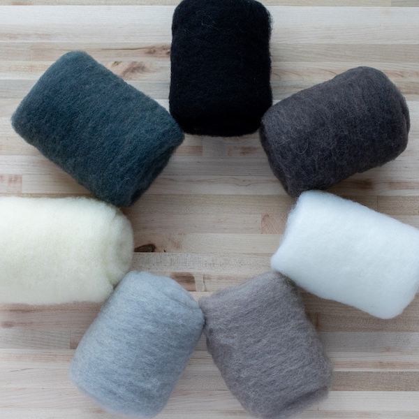 Needle Felting Wool - Felter's Palette - Grays Black & White - you choose color - 1 oz. carded batts batting