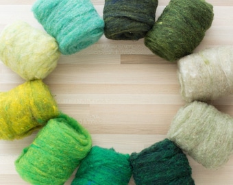 Needle Felting Wool - 1 oz. Felter's Fleece - Greens - textured heathered batting - You Choose Color