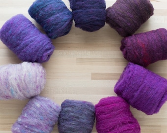 Needle Felting Wool - 1 oz. Felter's Fleece - Purples - textured heathered batting - You Choose Color