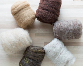Needle Felting Wool - 1 oz. Felter's Fleece - Browns - textured heathered batting - You Choose Color
