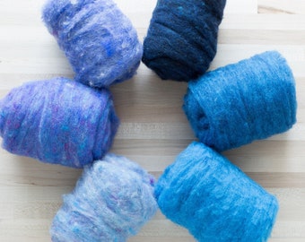 Laine à feutrer à l'aiguille - 1 oz Molleton Felter's - bleus - ouatine chinée texturée - couleur à vous de choisir
