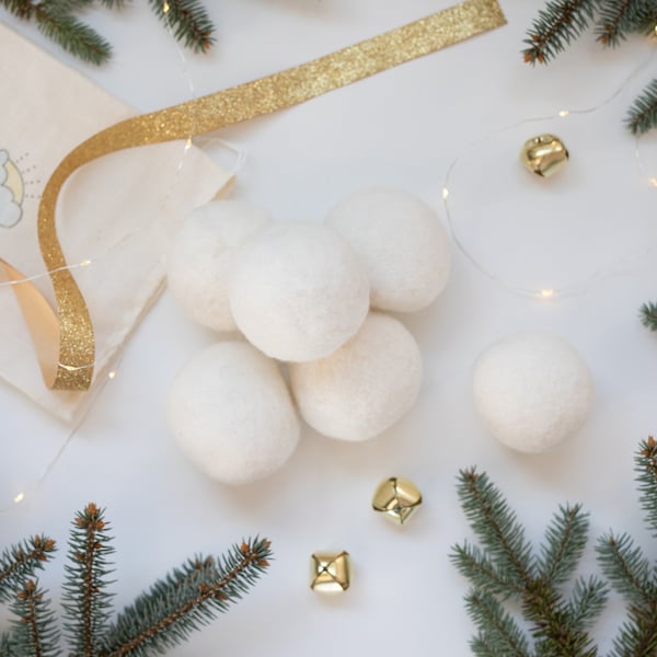 Ornament Blanks for Needle Felting - partially felted wool balls - pack of 6 - packaged in a cotton bag