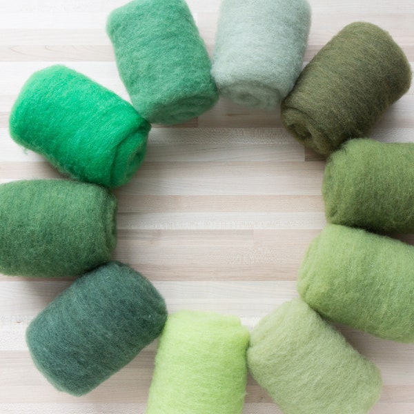 Needle Felting Wool - Felter's Palette - Greens - 1 oz. carded batts batting - You Choose Color