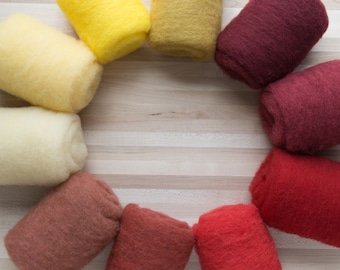 Needle Felting Wool - Felter's Palette - Reds and Yellows - 1 oz. carded batts batting - You Choose Color