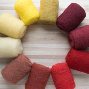 Needle Felting Wool - Felter's Palette - Reds and Yellows - 1 oz. carded batts batting - You Choose Color
