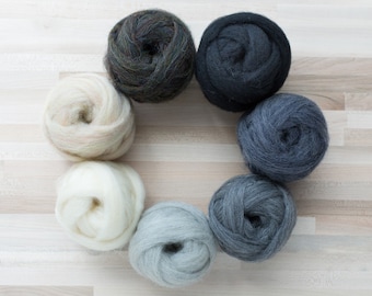 Needle Felting Roving - 1 oz. Felter's Flowing Wool - Grays Black Cream - You Choose Color