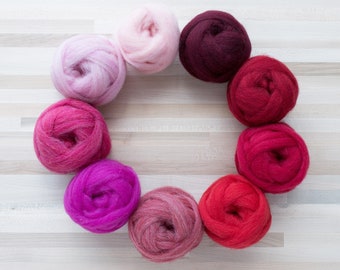 Needle Felting Roving - 1 oz. Felter's Flowing Wool - Reds and Pinks - You Choose Color