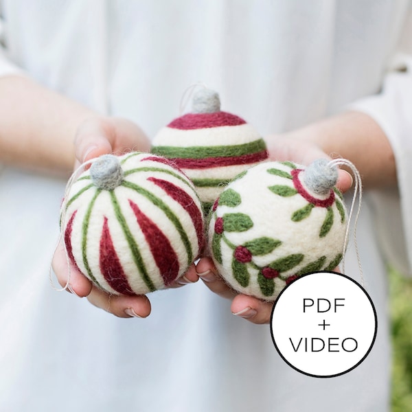 Christmas Ornaments Needle Felting Tutorial - PDF Pattern - Instant Download - Includes Video Instructions - Beginner Friendly